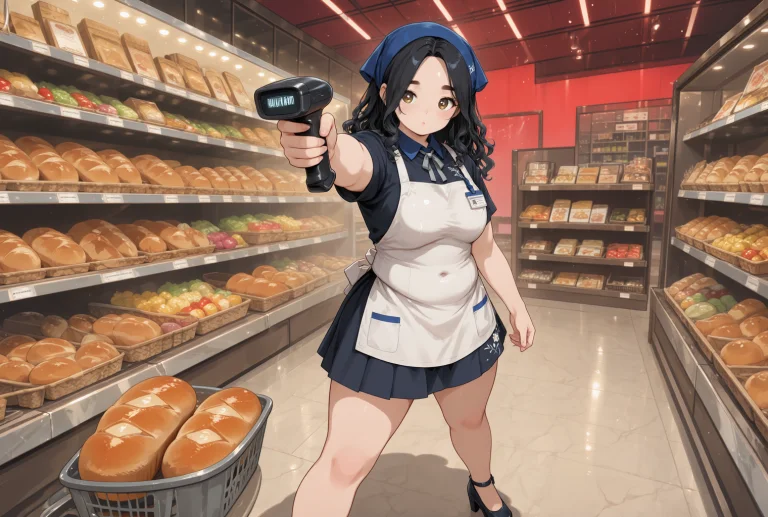 Female Bakery Stocker In An Action Heroine Pose, Confidently...