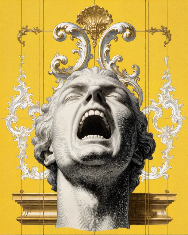 A Head Tilted Sharply Backward Sits Centered On A Solid Yell...