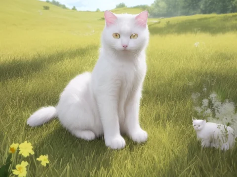 1cat, Maine, White Cat, In A Meadow, Sit, During The Day, Si... — Stable Diffusion AI Prompt: 1cat, Maine, white cat, in a meadow, sit, during the day, sitting on the prairie...