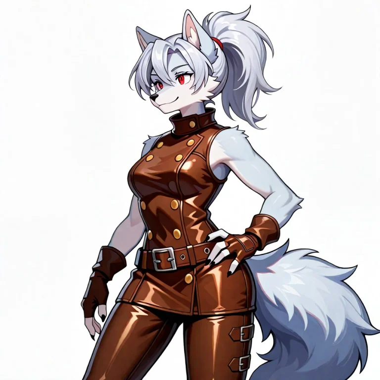 1girl, Standing, Silver Hair, Ponytail, Red Eyes, Wolf Ears,...