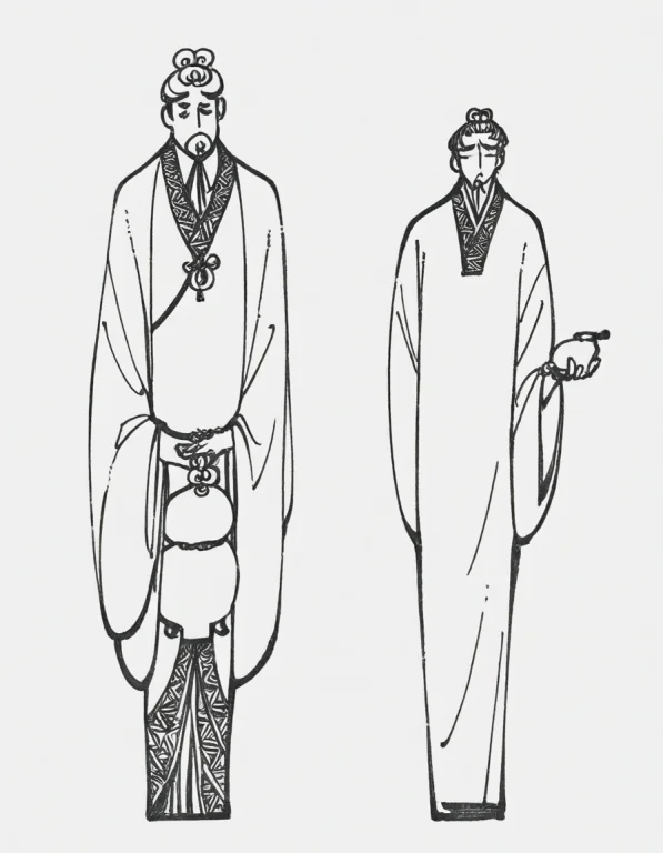 In Zxygrayinkstyle, Two Elongated Robed Men Stand Side By Si...