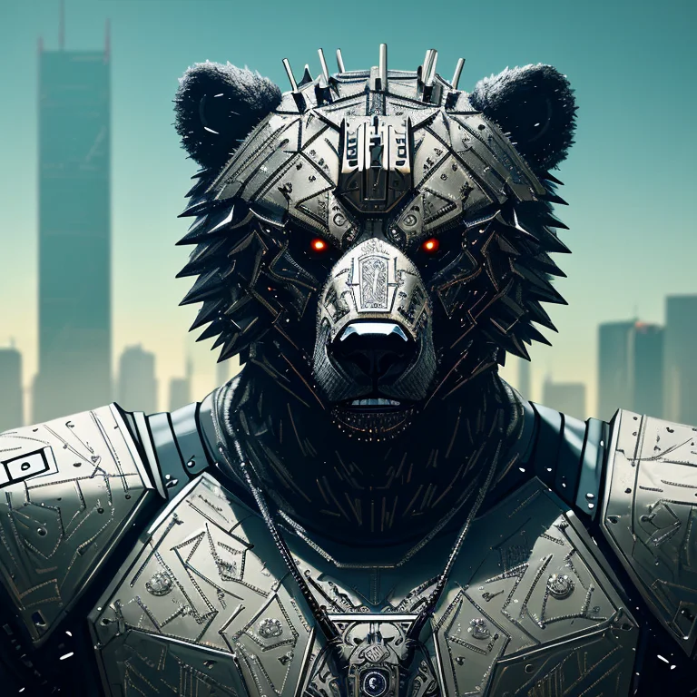 Angry Bear Made Out Of Metal, Cyborg, Cyberpunk Style, Hellr...