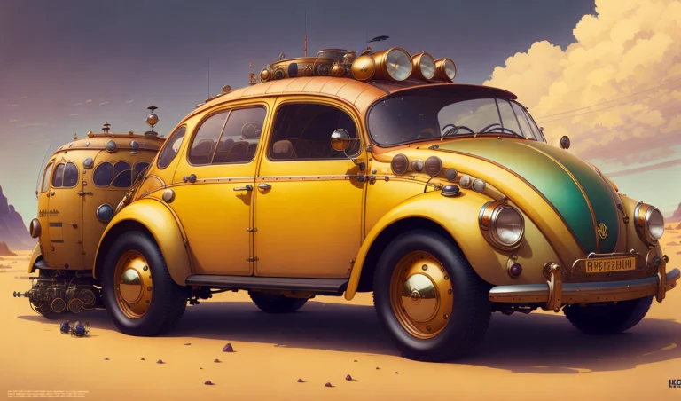 Portrait Of A Steampunk Vw Bug Car Made Out Of Spare Parts,...