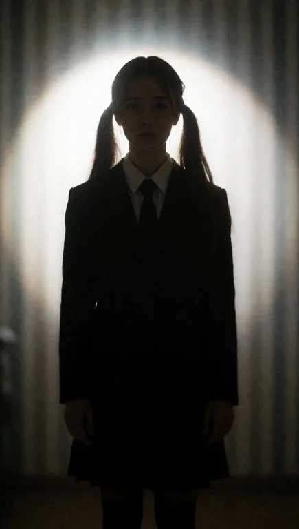 A Full-body Silhouette Of A Young Girl Standing Upright With...