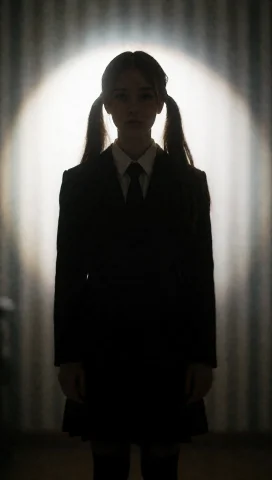 A Full-body Silhouette Of A Young Girl Standing Upright With... — Stable Diffusion AI Prompt: A full-body silhouette of a young girl standing upright with arms at their sides...
