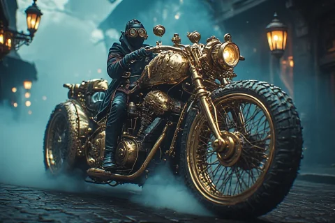 Masters Media, So-vehicles - Steampunk Cycle A Cinematic Wid... — SDXL AI Prompt: (Masters Media, SO-Vehicles - Steampunk Cycle) a cinematic wide shot of a coloss...