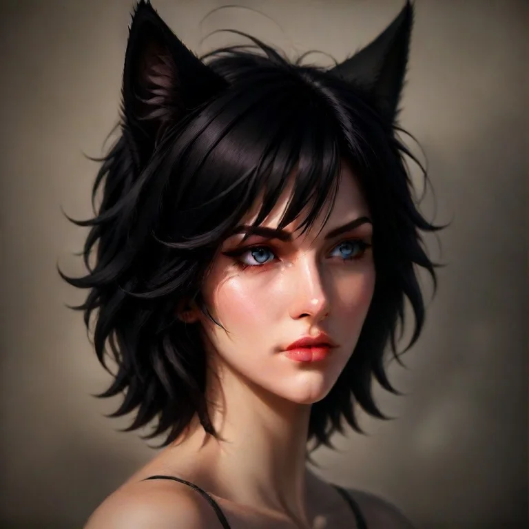 1girl, Ai-generated, Animal Ears, Solo, Black Hair, Realisti...