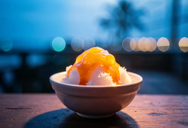 A Bowl Of Shaved Ice Under Bright Syrup, Blue Hour, Motion B...