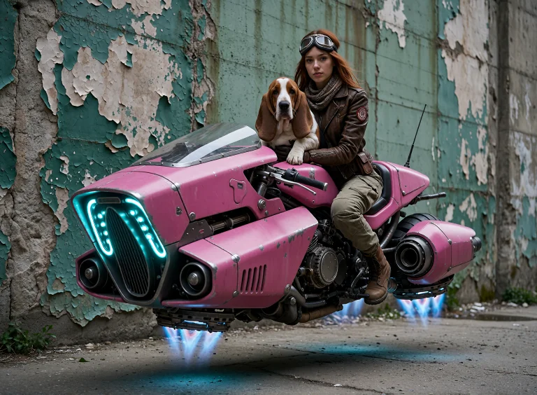 A Woman Dressed In Vintage Aviator Gear Holds A Beagle While...