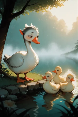 Digital Illustration, A Young Swan-like Creature Standing Ap... — Stable Diffusion AI Prompt: digital illustration, a young swan-like creature standing apart from a group of...