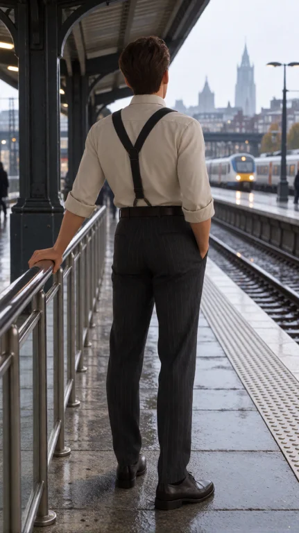 Rygnn Man, Full Length From Behind, Eye-level, Standing At P...