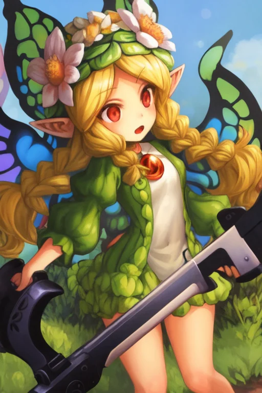 Odinspherestyle, 1girl, Blonde Hair, Twin Braids, Crossbow,...