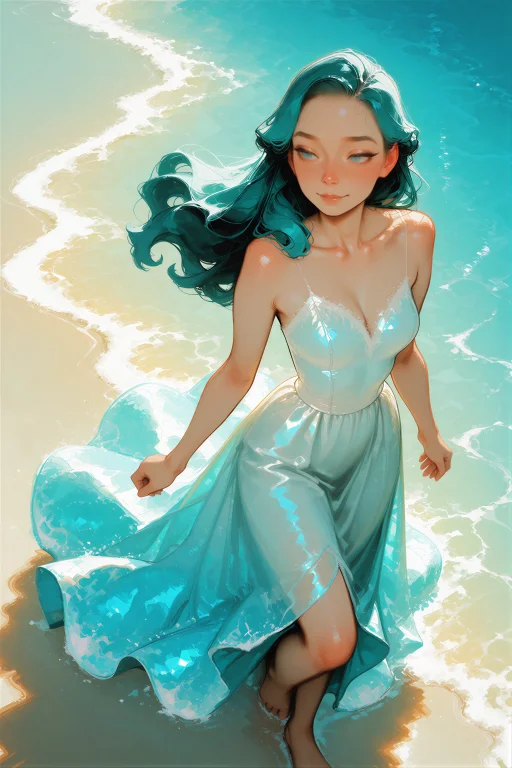 Digital Illustration, A Princess With Flowing Teal Hair Wear...
