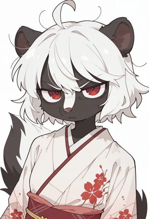 Skunk Girl, White Hair, Furry, Fluffy, 1girl, Solo, Looking...