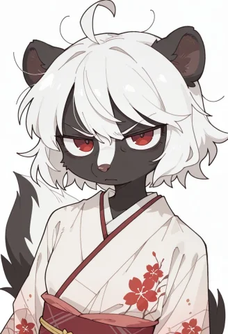 Skunk Girl, White Hair, Furry, Fluffy, 1girl, Solo, Looking... — Stable Diffusion AI Prompt: skunk girl, white hair, furry, fluffy, 1girl, solo, looking at viewer, annoyed,...