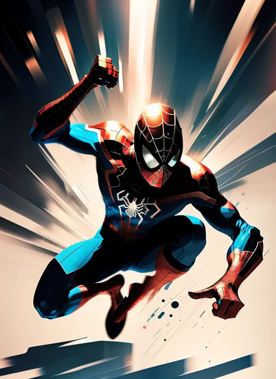 Super Hero Spiderman In Action Post Blurry Background 3d Ren...