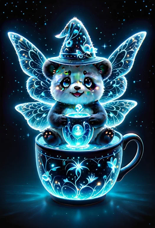 Ais-blmn, Cute Bioluminescent Panda, Whimsical, Cartoon, Vib...