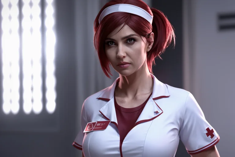 A 3d Render Of A Woman In A Nurses Outfit, Her Body Language...