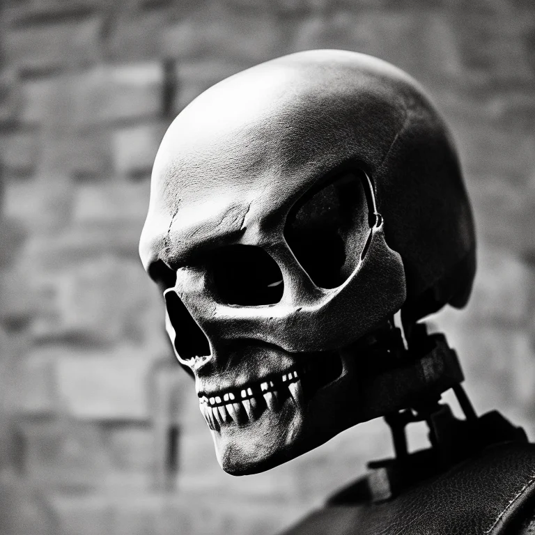 Threatening Cyborg, Skull, Cinema768-bw