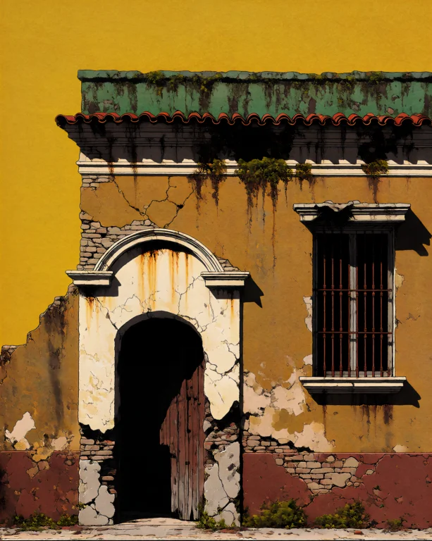 Dcdrkfntsy. A Deteriorating Mediterranean Colonial Building...