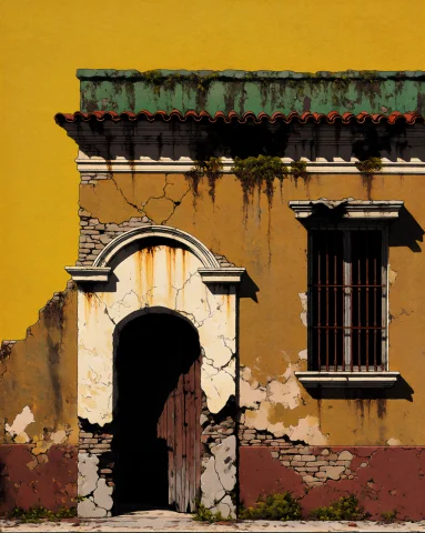 Dcdrkfntsy. A Deteriorating Mediterranean Colonial Building... — Stable Diffusion AI Prompt: / dcd@rkf@ntsy./ A deteriorating Mediterranean colonial building facade rendered...