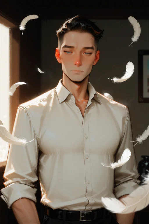 Digital Illustration, A Man Standing Quietly As Soft White F...