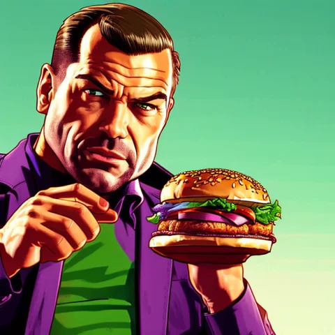 Cyberpunk Mutant, Eating A Burger, Gta768 — Stable Diffusion AI Prompt: Cyberpunk mutant, eating a burger, GTA768