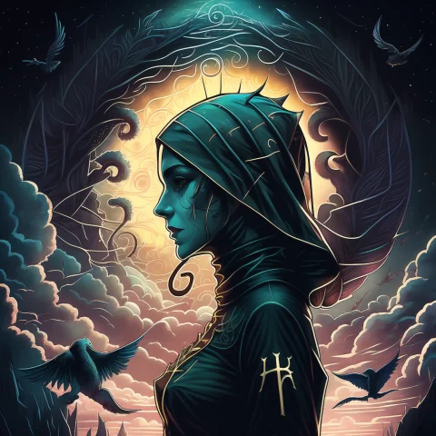 In Profile The The Crazy Nun One Head With Gorgeous Curly Ha... — Stable Diffusion AI Prompt: in profile the (the crazy nun one head with gorgeous curly hair fluttering in th...