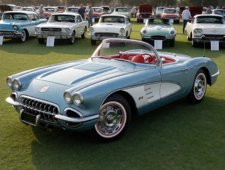 A 58vette Convertible In A Three-quarter Front View On A Gra...