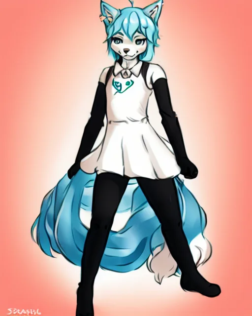 Ftseraziel, Hatsune Miku, Anthro, Fox, Fluffy Fur, Wearing A...