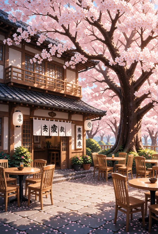 A Traditional Japanese Storefront And Outdoor Cafe Terrace,...
