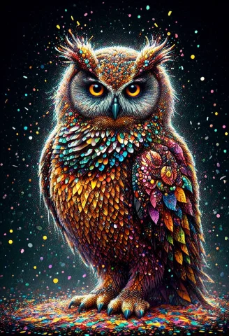 H0rr0rstyl3, Digital Art Images, Beautiful, Fantasy, Owl Con... — SDXL AI Prompt: h0rr0rstyl3, digital art images, beautiful, fantasy, owl conf3tti made of confet...