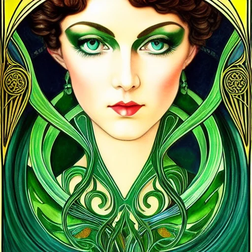 An Image Of Beautiful Woman, Big Green Eyes, Intense Stare,...