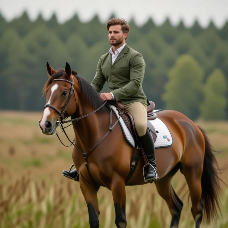 A Man With Brown Hair Is Riding A Horse
