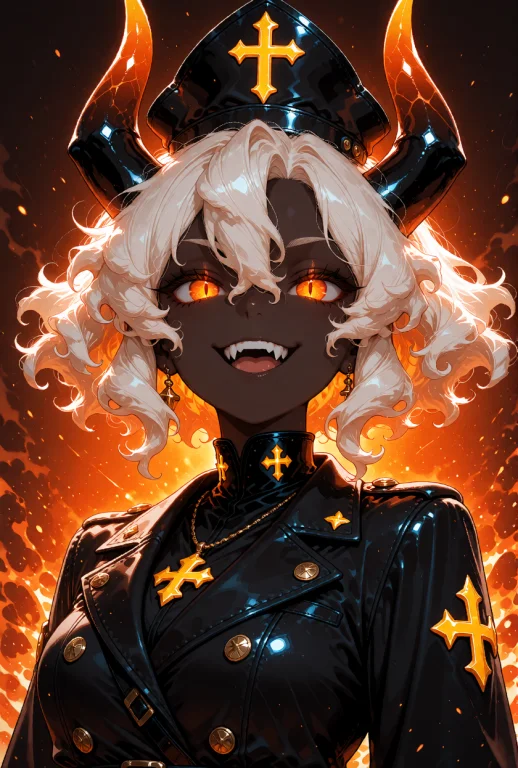 A Demon Girl With Dark Brown Skin And Voluminous, Curly Plat...