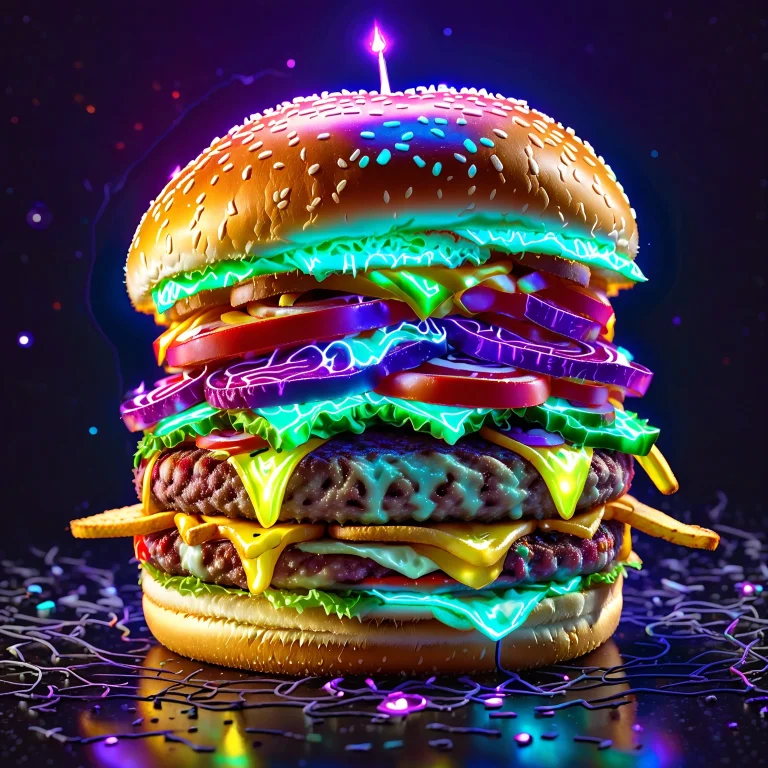 Otherworldly Glowing Burger With Fries
