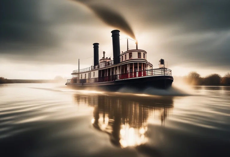 A Paddle Steamer Churning Down A Wide River, Volumetric God...