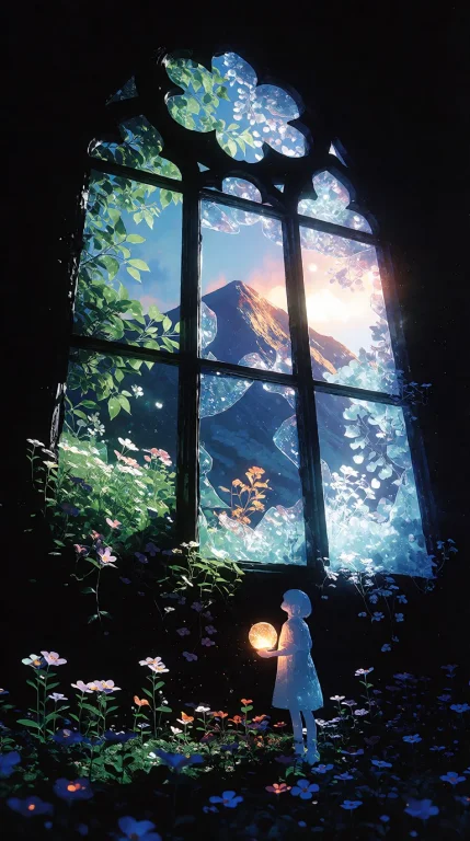Giantbrokenwindowfloatinginblackspace, Fourarchwaysshowingfo...