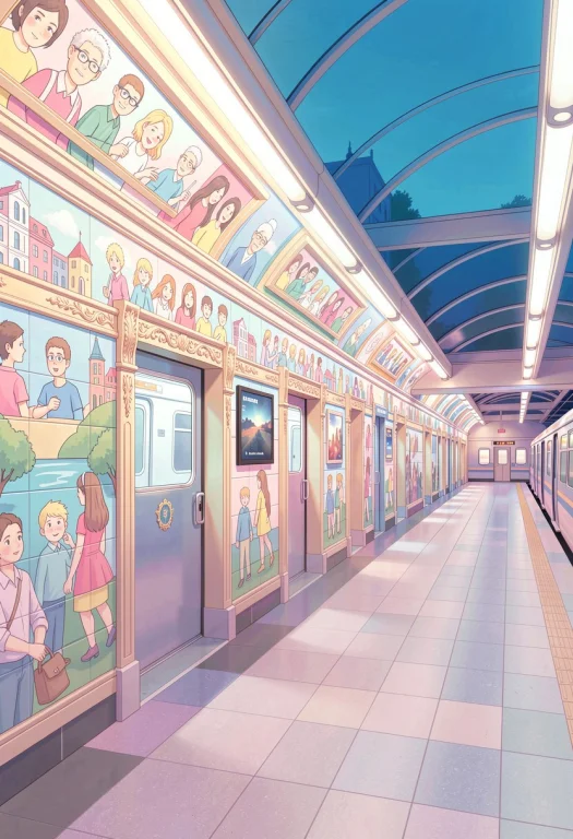 An Ornate Subway Station Clad In Murals, Digital Painting, H...