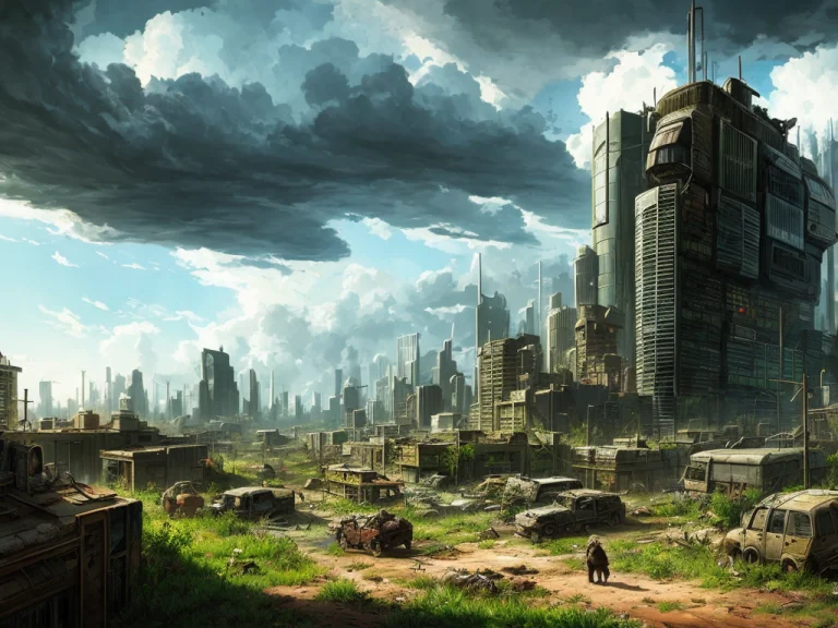Postapocalyptic City Overruled By Plants And Animals, Heavy...