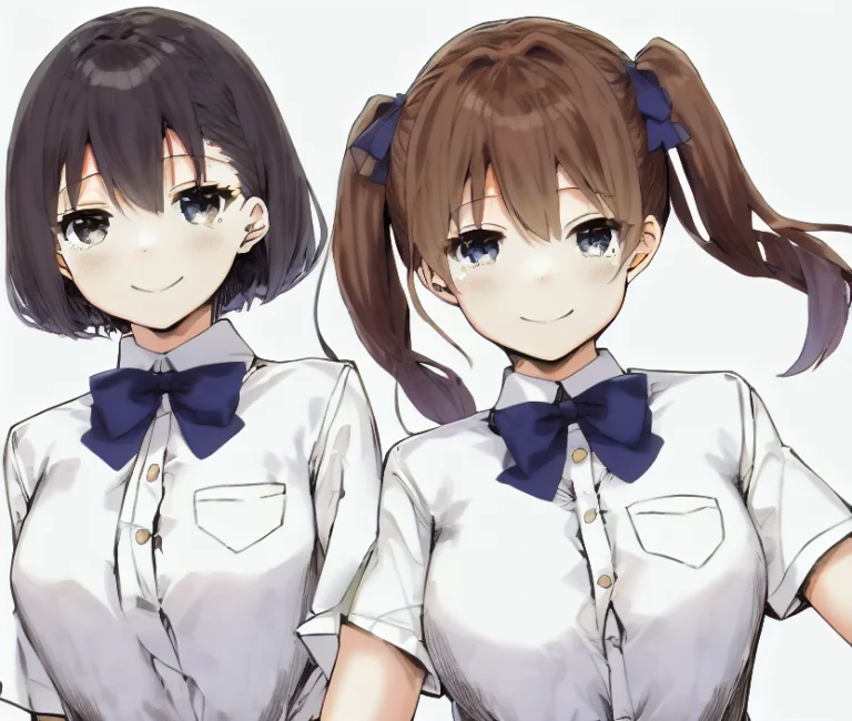 Bangs, By Sky-freedom, Multiple Girls, White Collared Shirt,...