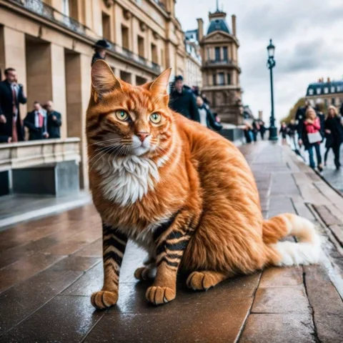 Photo, Medium-close Establishing Scene, Gingertomcat In Pari... — Stable Diffusion AI Prompt: photo, medium-close establishing scene, GingerTomCat in paris