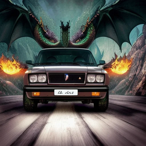 Lada Car As Dragon, Fantasy, Battle, Epic, Fantasy Backgroun...