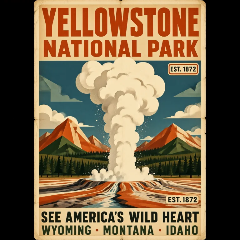 Create A Premium Retro Travel Poster Advertising Yellowstone...