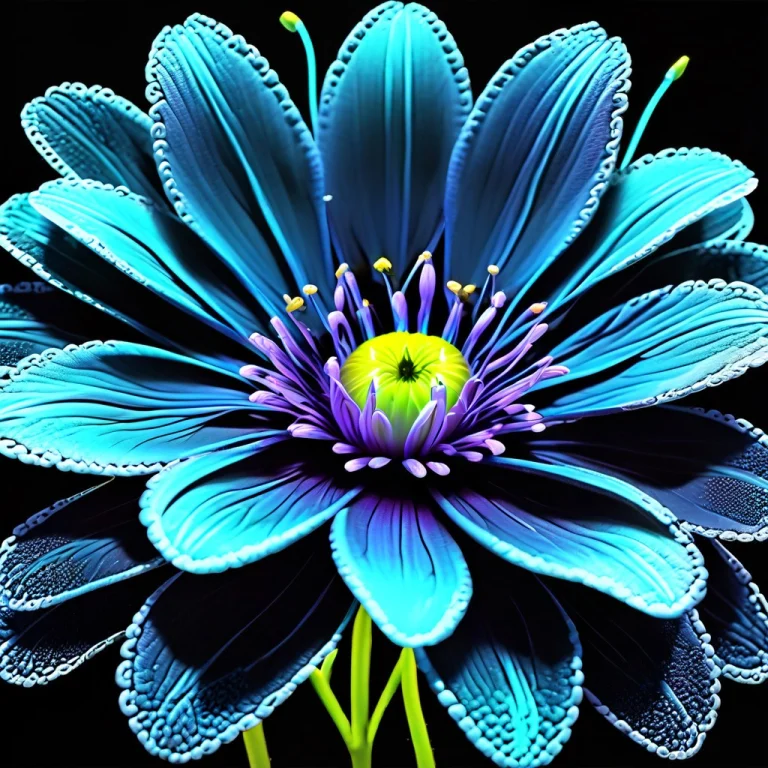 Blue Flower, Beautiful, Black Background, Glowing,