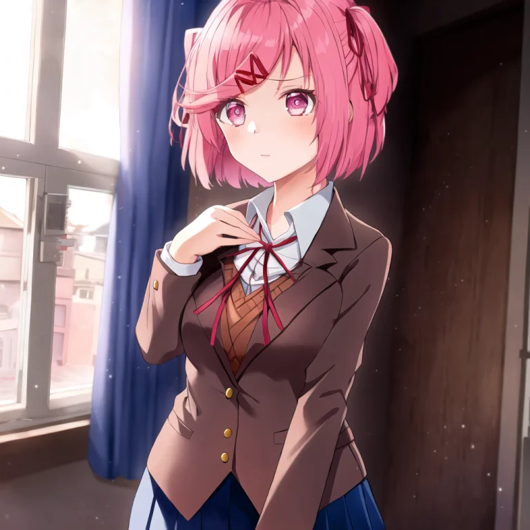 Natuki, 1girl, Solo, Pink Hair, Hair Ornament, Pink Eyes, Sh...