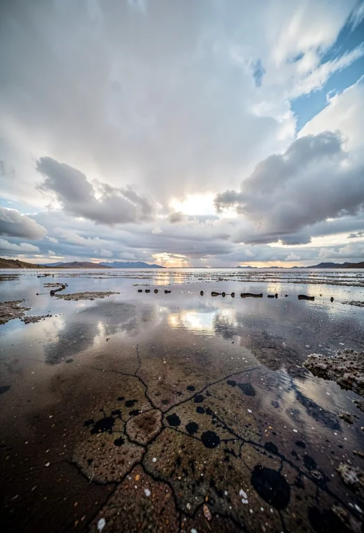 A Salt Flat Mirroring The Sky After Rain, Cinematic Photogra...