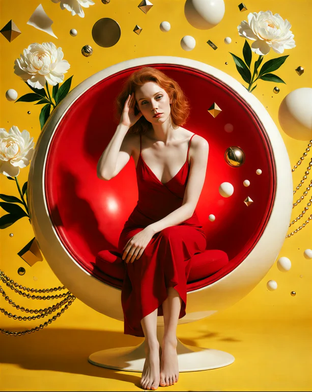 Dcc3ldyns. A Woman With Reddish-blonde Wavy Hair Sits Uprigh...