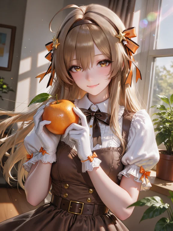 1girl, Solo, Holding Food, Bow, White Gloves, Long Hair, Glo...