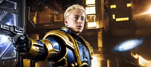 A Masterpiece Still Frame From A Movie Of Jeremy Allen White... — Stable Diffusion AI Prompt: A masterpiece still frame from a movie of Jeremy Allen White with (((Blonde hair...